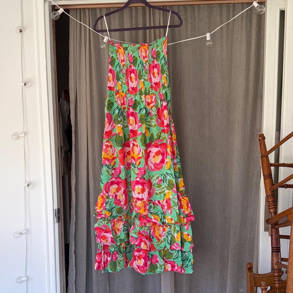 Floral Strapless Maxi Dress - Pink & Green